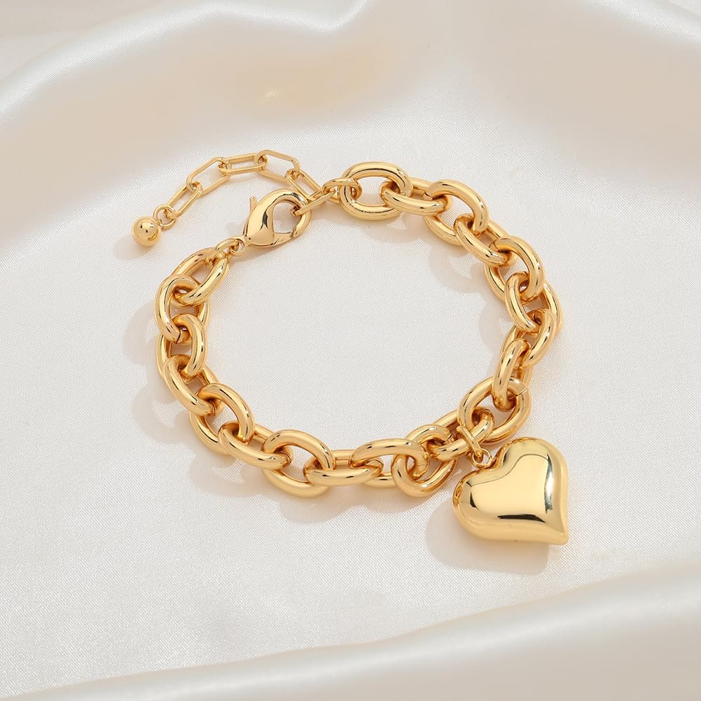 Pearl Bracelets For Women Gold Plated Chain Link Bracelets Bow Heart Charm Bracelets - Image 6