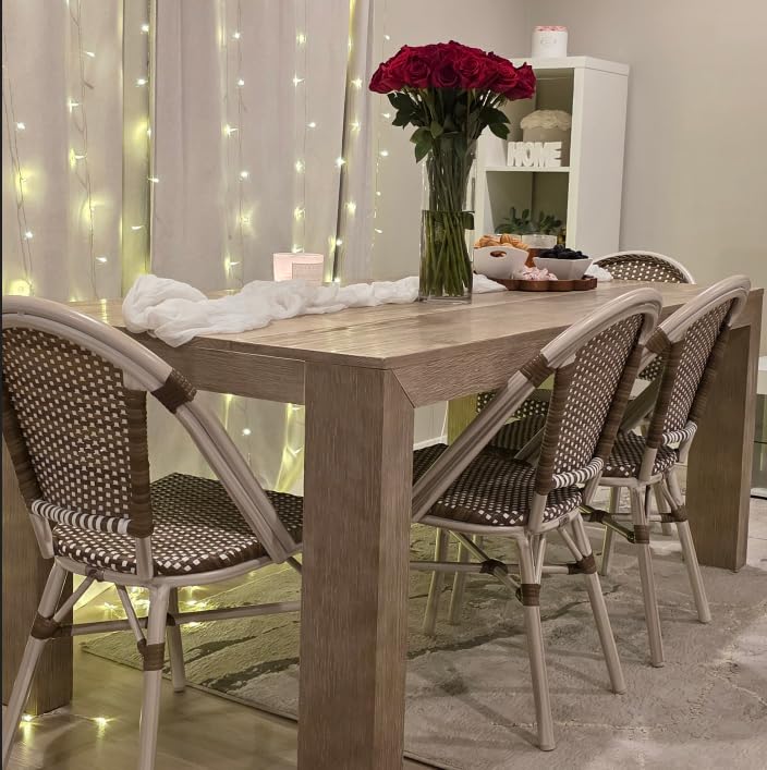 Image of PURPLE LEAF Patio French Bistro Dining Chairs Set of 4, White Finish, Brown