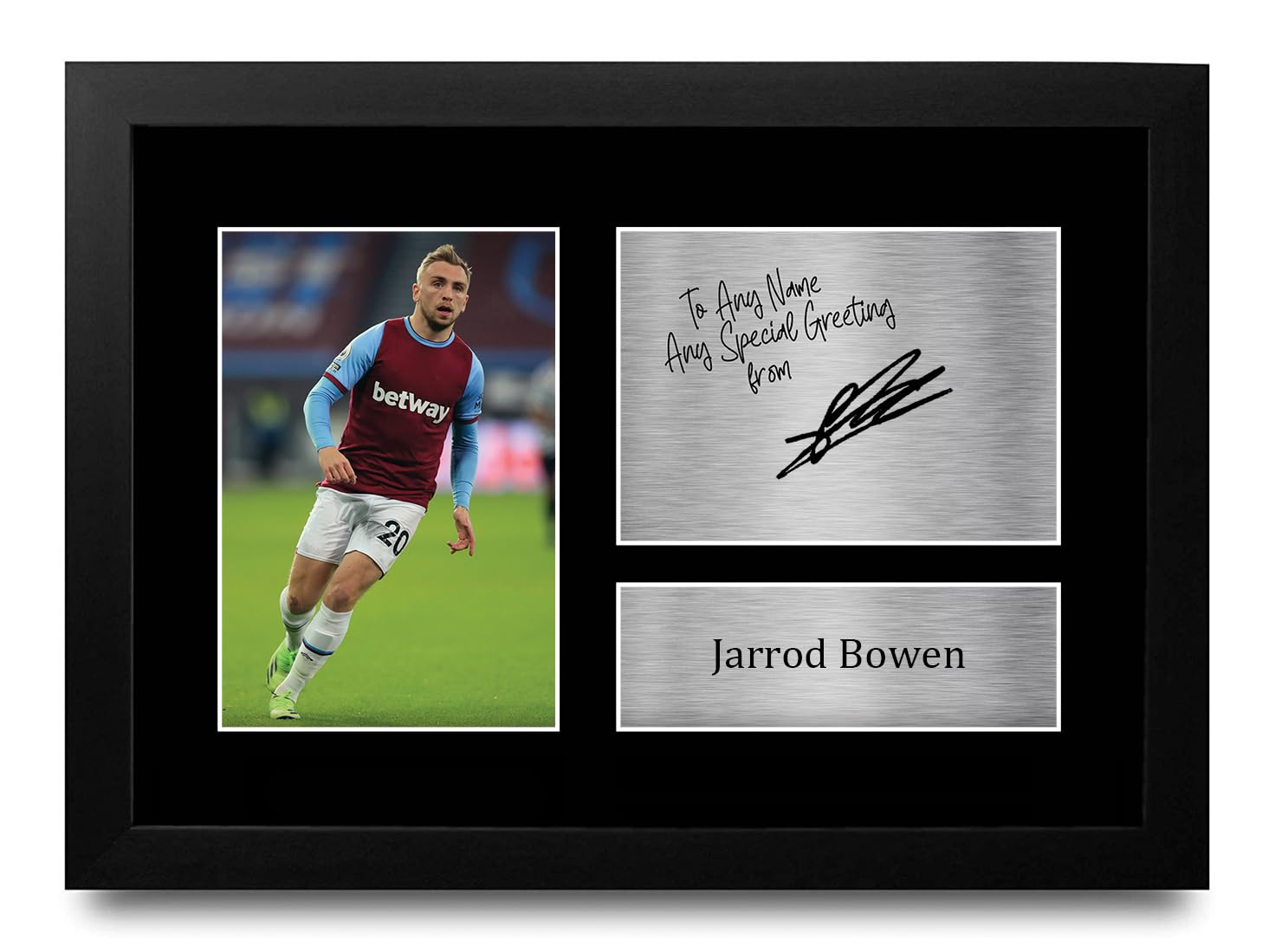 HWC Trading Jarrod Bowen Personalised Gift - Signed Autograph Picture, Framed A4 Football Memorabilia with Custom Name Message for Birthday Christmas Wedding