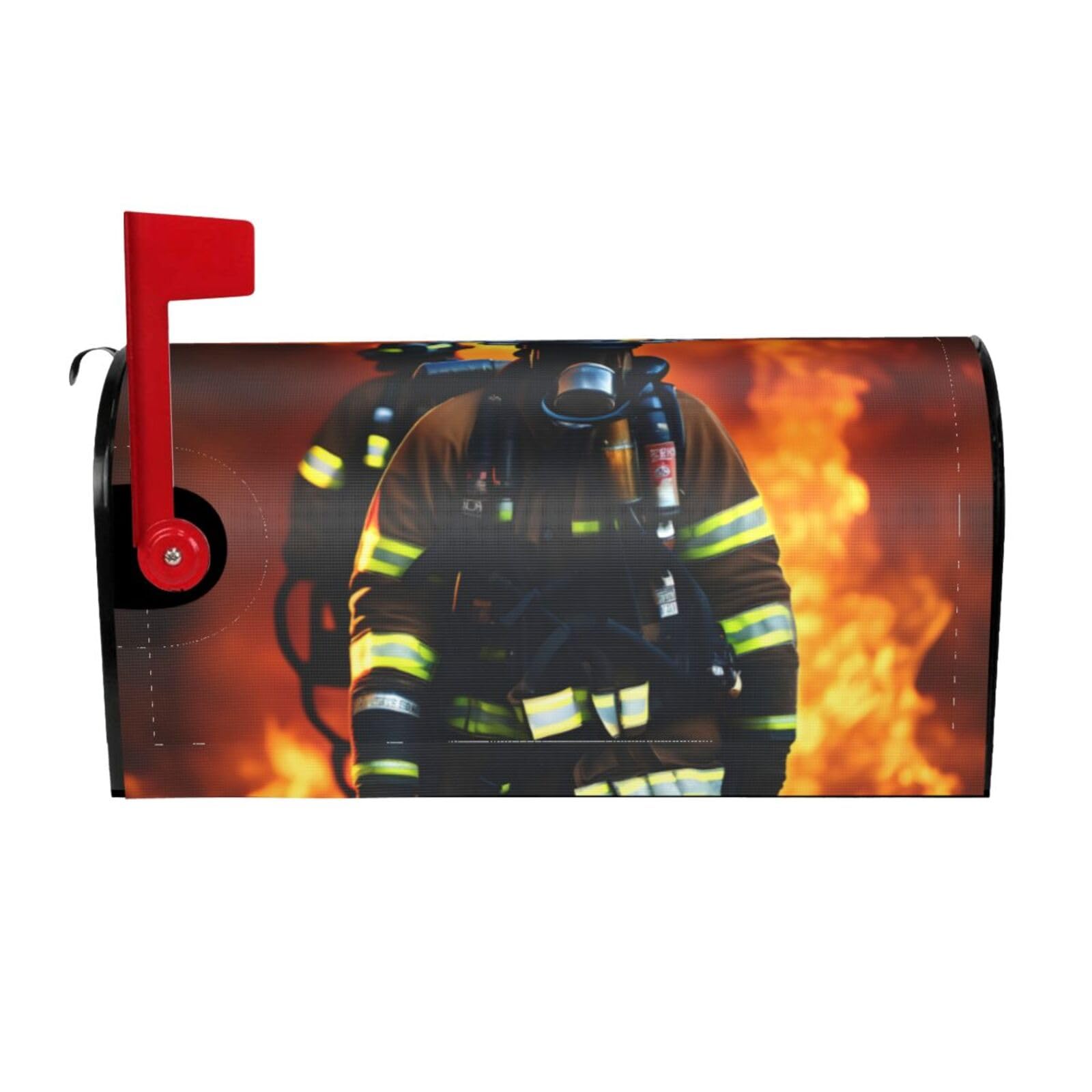 Firefighter Fireman Flame Print Mailbox Cover Wraps Post Letter Box Cover Decor For Outside Garden Yard Farmhouse Home