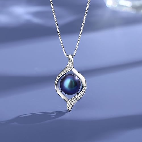 Miniatura 2 de YAMI 11-12MM Black Pearl Pendant Necklace for Women, Handpicked Genuine Tahitian Saltwater Cultured Round Pearls, 18+2 Inch Adjustable Sterling
