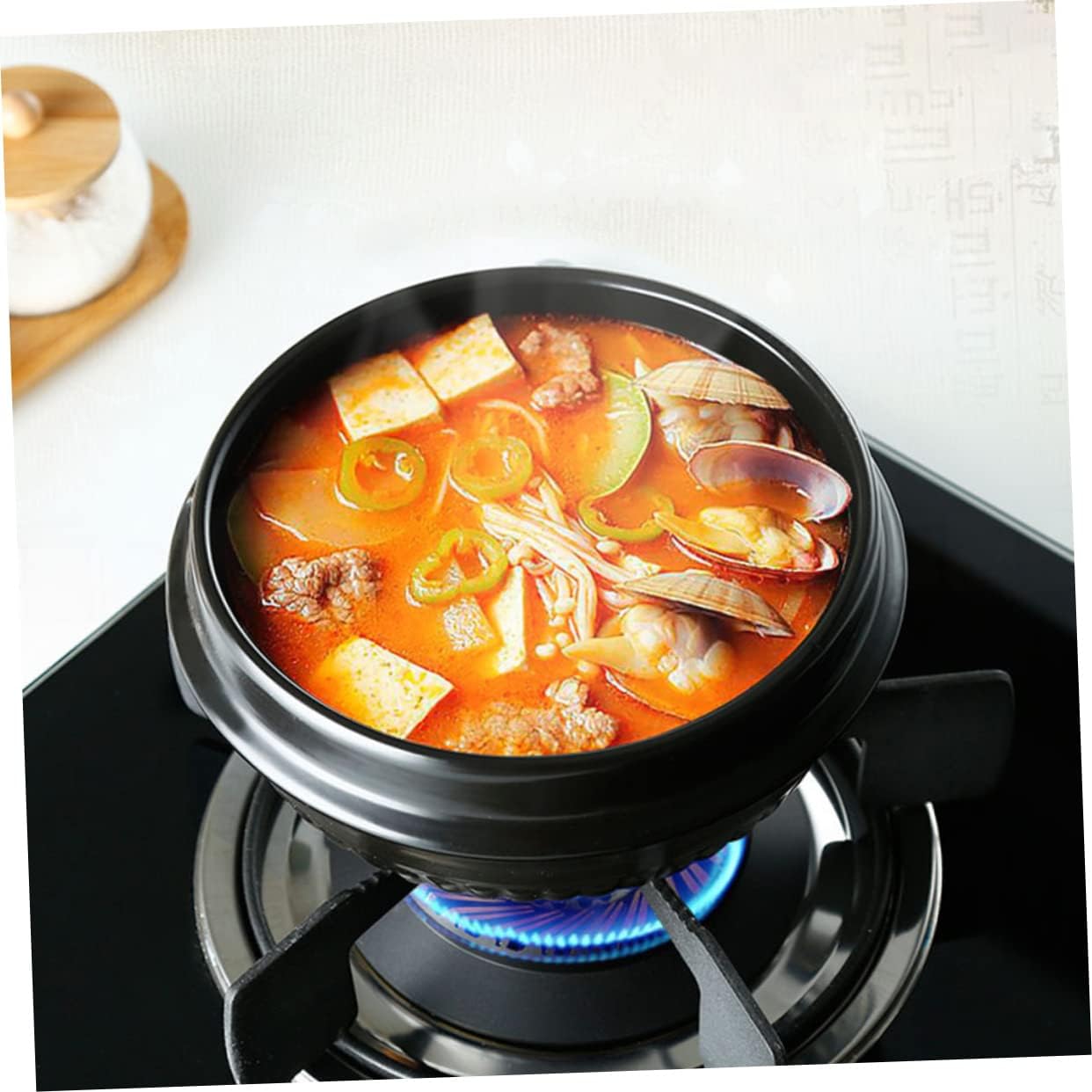 VALICLUD Korean Style Stone Ceramic Cooking Pot for Stove Use Heat Resistant Casserole with Double Ears for Soup Stew and Bibimbap Smooth Surface Easy Clean Cookware for Home and Restaurant