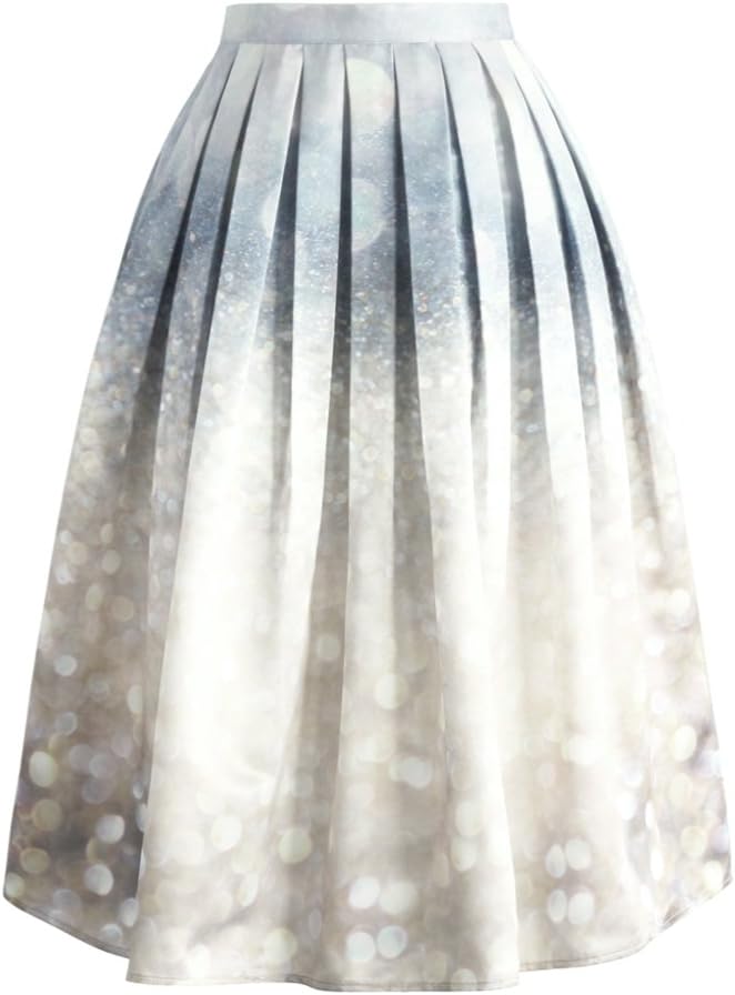 CHICWISH Women's Floral Secnery Printed High Waist A-line Midi Pleated Skirt