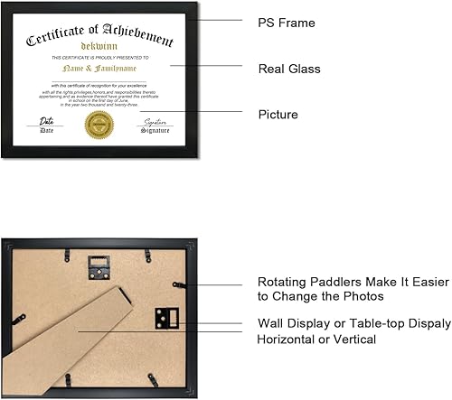 Miniatura 7 de Juego de 3 marcos para diploma de 8.5 x 11 pulgadas con vidrio de alta definición, para pared y mesa, color negro