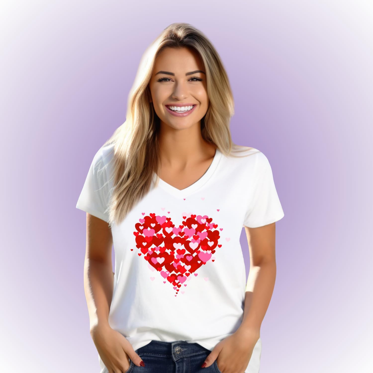 Valentines Day Shirt for Women Love Heart V-Neck T-Shirts Teenager Valentine Tee Tops - Image 2