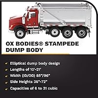 Vista 4 de Diecast Masters International HX620 Tandem Dump Truck with Pusher Axle + Ox Bodies Stampede Cab 1:50 Scale Model Semi Trucks Red by 71076