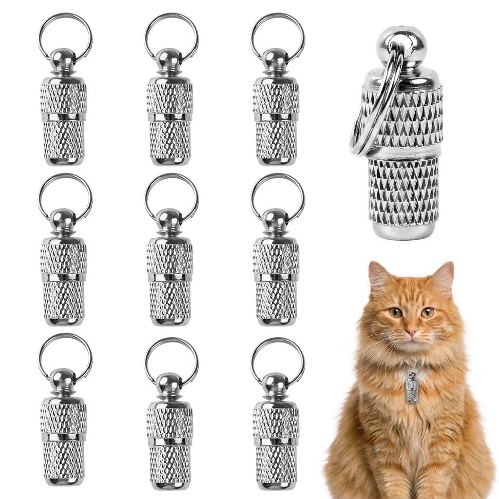 JOVIA 10PCS Pet ID Tags Personalized Cylindrical Pet Name Tags with Address & Name Labels, Anti-Loss Collar Tags for Dogs Cats, Prevent Pet Puppy Lost for Puppy Collars Standard Pet Collars, Silver
