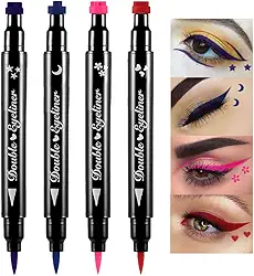 BINGBRUSH Caneta delineadora de carimbo líquido de dupla face, carimbos de rosto, maquiagem extremamente preta, à prova d'água, ponta de feltro de gel fino, pigmento preto, delineador líquido e resina