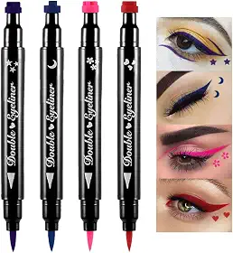 BINGBRUSH Caneta delineadora de carimbo líquido de dupla face, carimbos de rosto, maquiagem extremamente preta, à prova d'água, ponta de feltro de gel fino, pigmento preto, delineador líquido e resina
