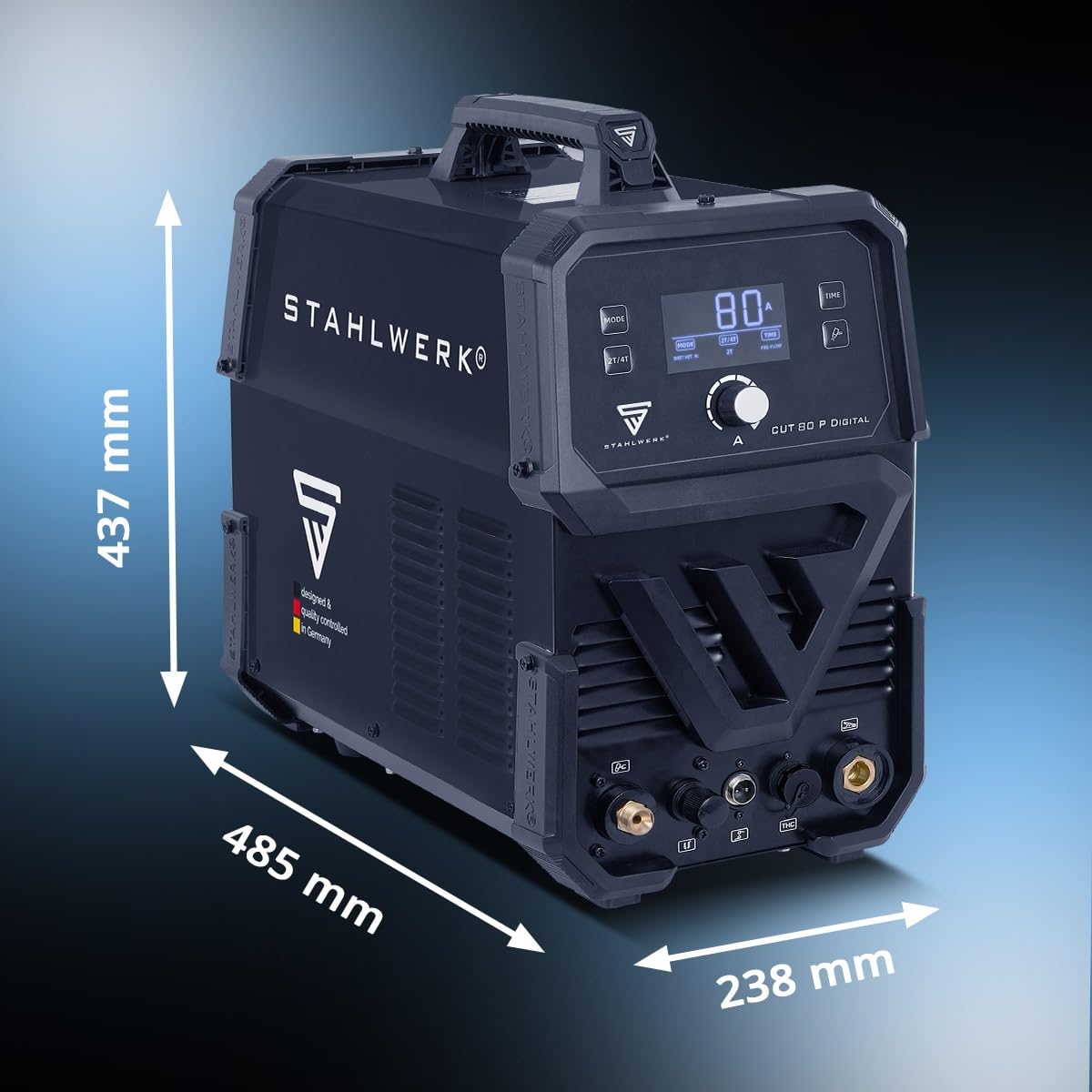 STAHLWERK Découpeur plasma CUT 80 P Digital – Découpeur plasma 80 A, capacité de coupe jusqu’à 25 mm, onduleur plasma avec amorçage pilote HF, interface THC pour contrôle de hauteur CNC