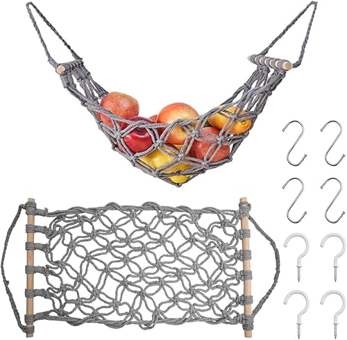 Cestas de frutas colgantes para cocina, hamaca de frutas debajo del gabinete, hamaca de frutas de macramé para encimera de cocina, colgador de