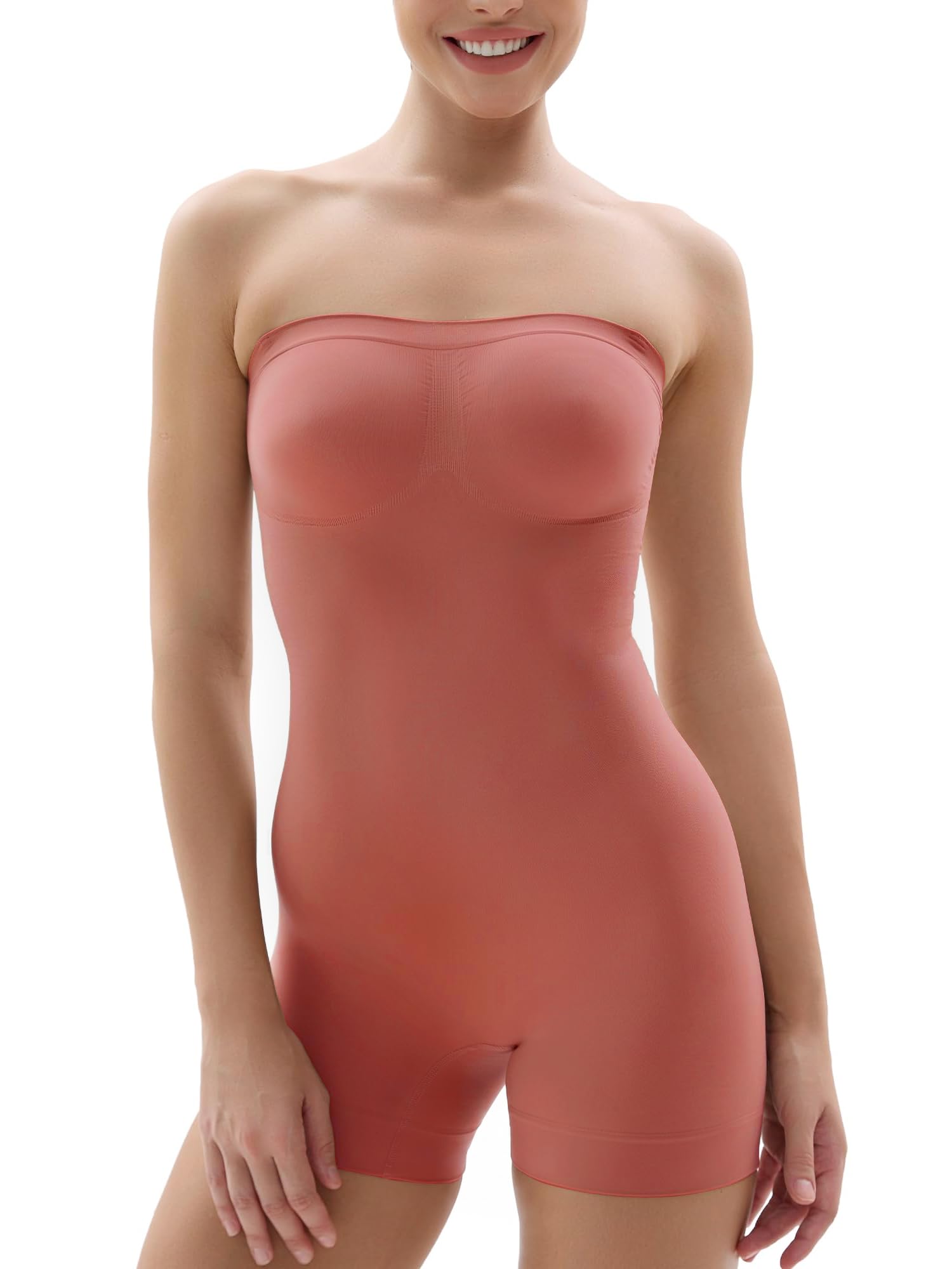 SHAPERX Strapless Shortie Bodysuit for Women Tummy Control Shapewear Seamless Sculpt Body Shaper with Removable Straps