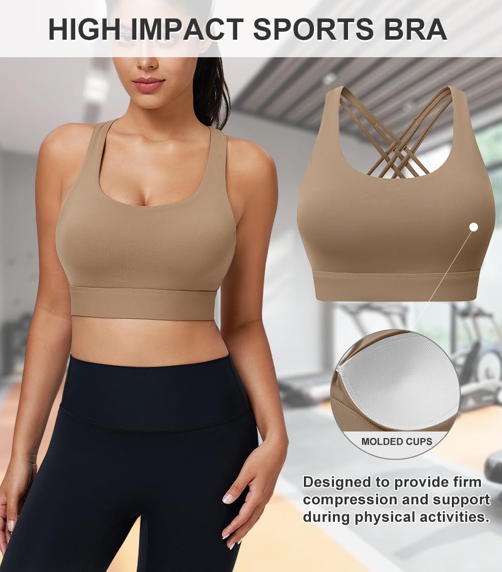 Brasier deportivo de alto impacto para mujer, copas moldeadas de alto apoyo, brasier deportivo con tiras para entrenamiento, entrenamiento y correr