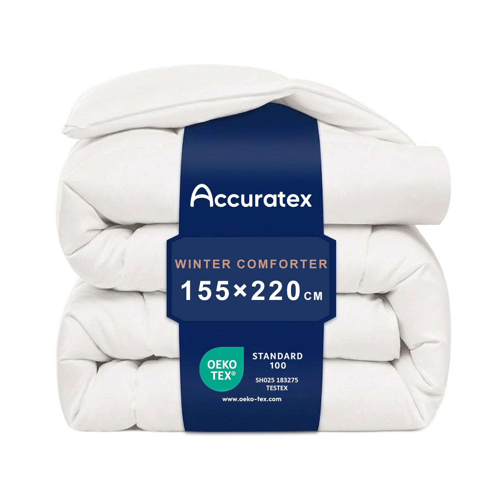 ACCURATEX Kołdra klasy premium, 155 x 220 cm, 450 g/m², puszyste wypełnienie z mikrofibry 0,9D, bardzo miękka i oddychająca, przyjazna alergikom (Öko-Tex), z tasiemkami narożnymi, można prać w pralce