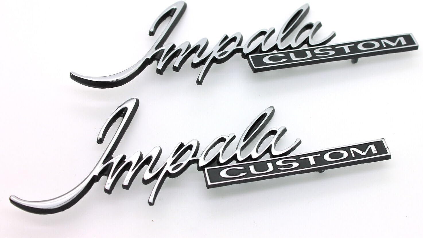 Pair New Metal Custom Script Emblem Coupe Rear Sail Panel Badge Compatible with 1971-1976 Impala Custom Script (Chrome)