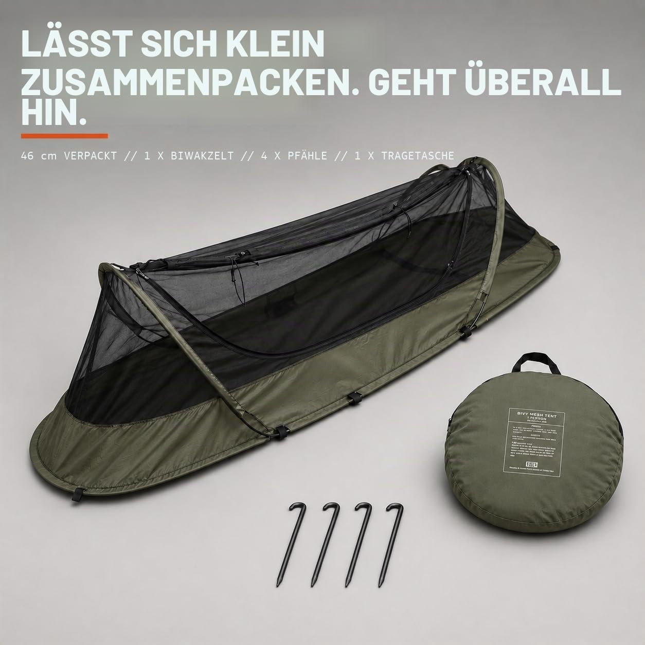USGI Industries Bivy Zelt | Leichtes Einzelpersonen-Schlafnetz-System für Outdoor, Camping, Survival, Wandern, Rucksack | Netzschutz