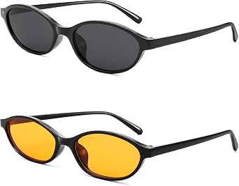 Bouryo Retro Oval Sunglasses for Women - Small Cat Eye 90s Sun Glasses - Lightweight Narrow Trendy Shades