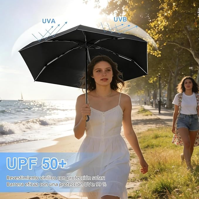 Image of Mini Umbrella with Case for Men & Women (Manual Open) Compact Travelling Pocket Umbrella, Polyester & UV Protect Fabric for Summer /Anti-Slip Handle- Use in Rain & Summer