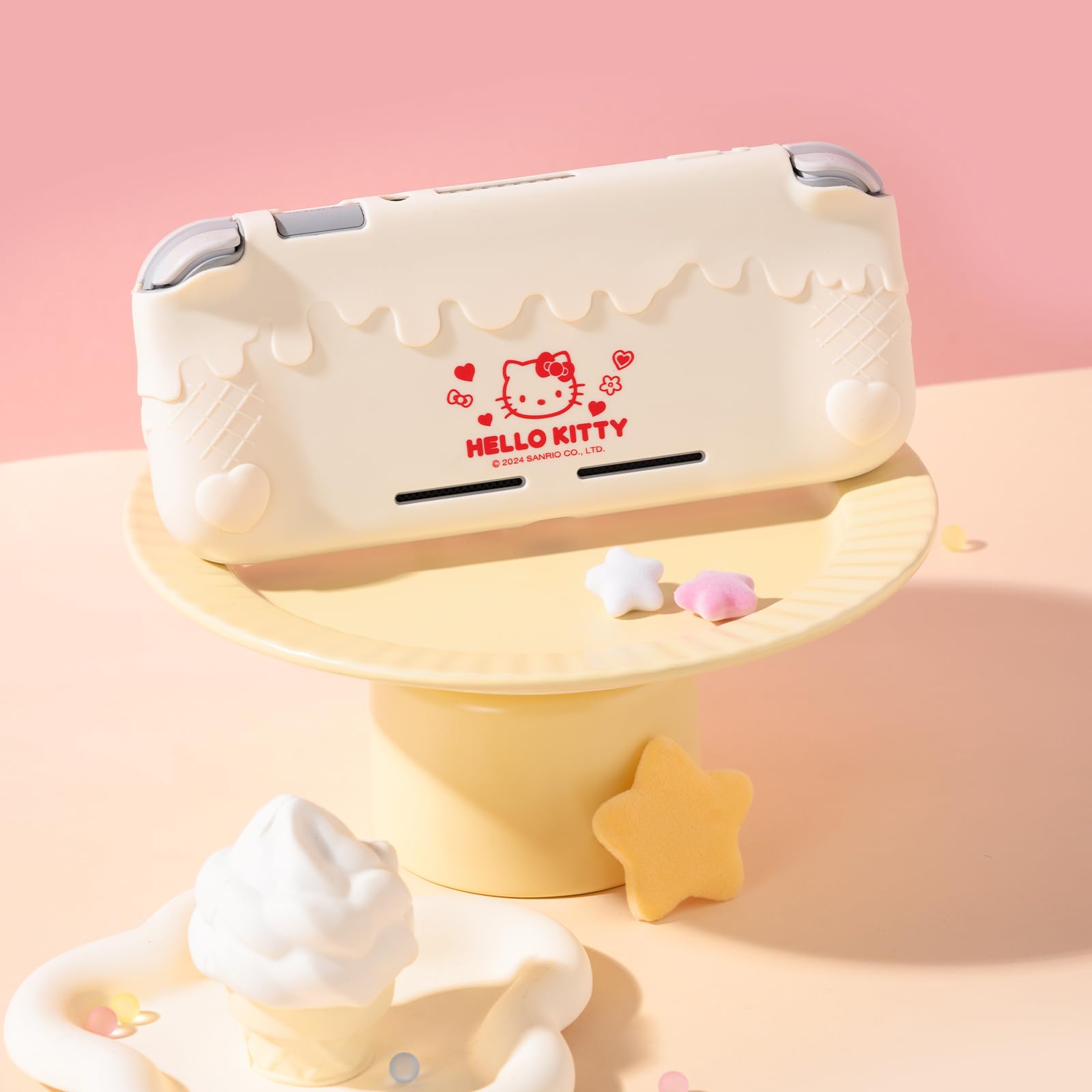 Kuitmor Coque de Protection pour Switch Lite, Housse en Silicone Souple Antirayures avec 2 Capuchons de Sticks - Blanc Cassé