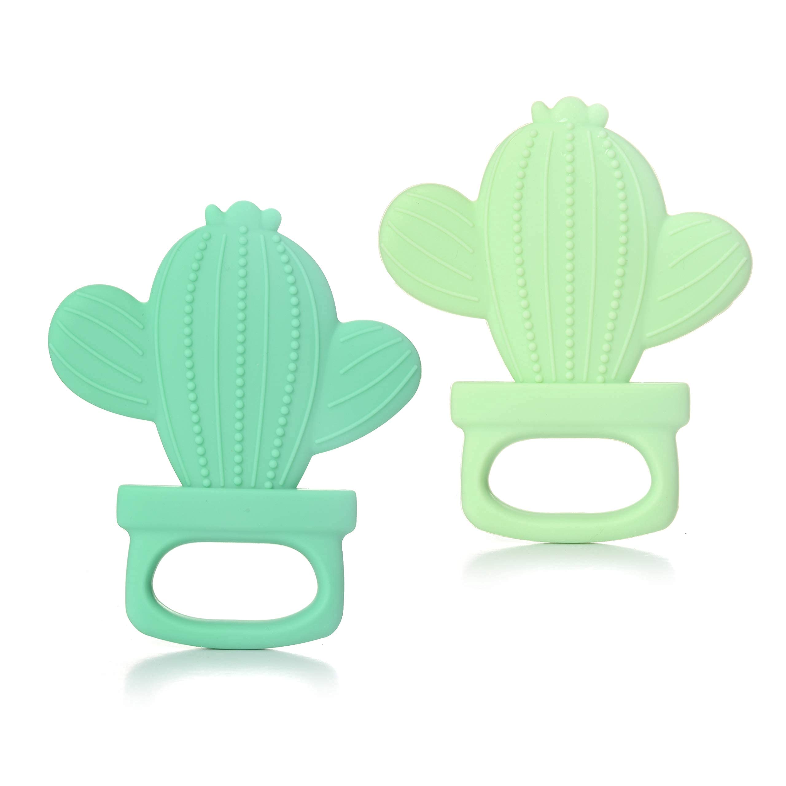 Mordedores de cactus de silicona para bebés, bebés y niños pequeños, seguridad probada, sin BPA, lindos, calmantes, fáciles de sostener, juego de 2 mordedores para bebés, verde y menta 6