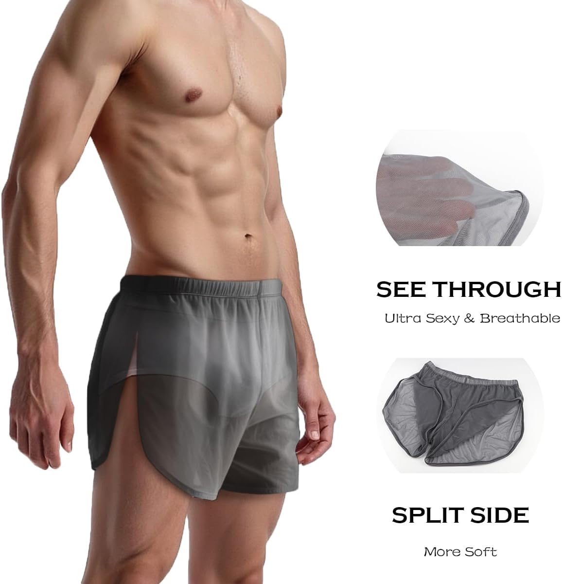 ZONBAILON Men's Boxer Shorts Loose Split Side Mesh See-Through Sexy Breathable Underwear M L XL 2XL 3XL - Image 3