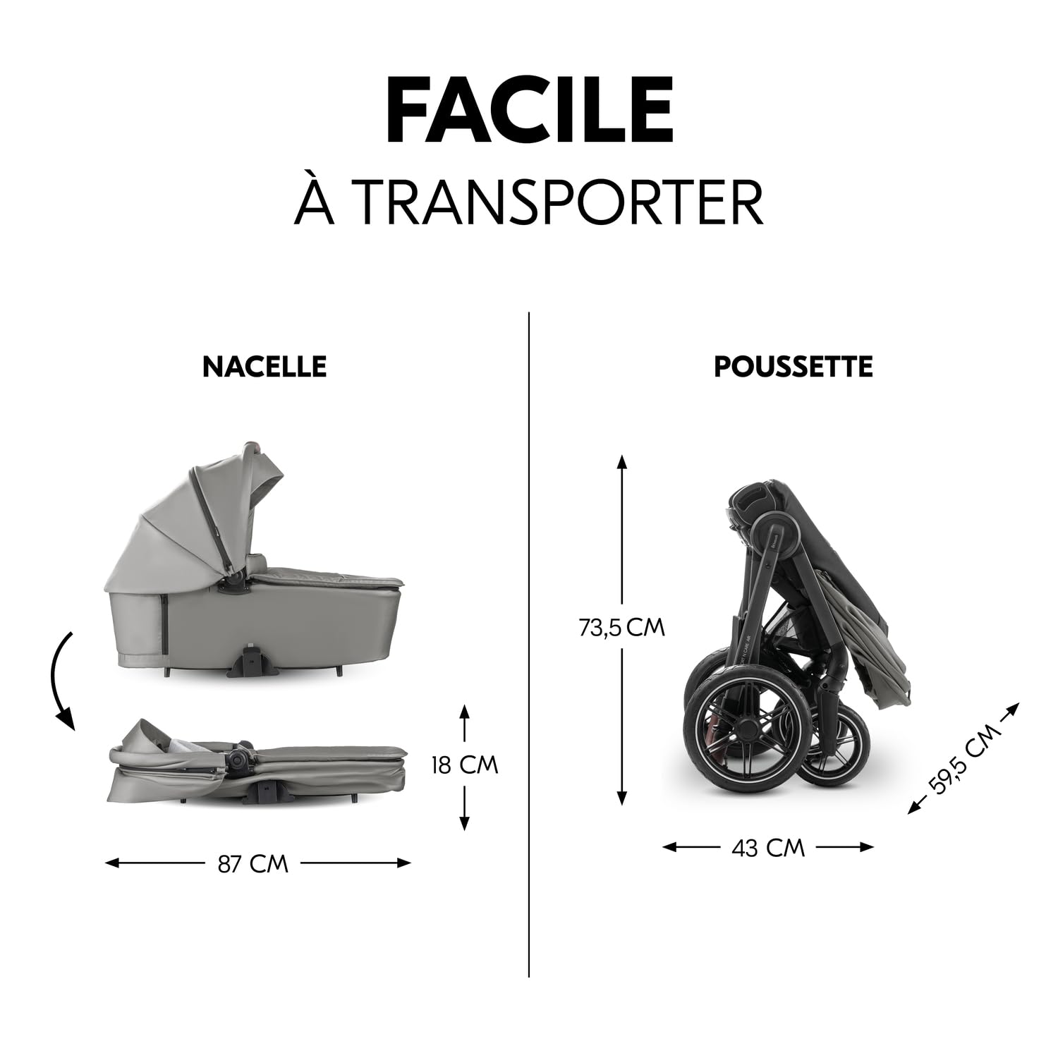 hauck Poussette 2 en 1 avec Pneus à Air Comfort N Care Air Set Dark Grey | De la naissance à 22 kg (4 ans), nacelle à boutons mémoire, siège réversible avec couvre-jambes, UPF 50+, adaptateurs cosy