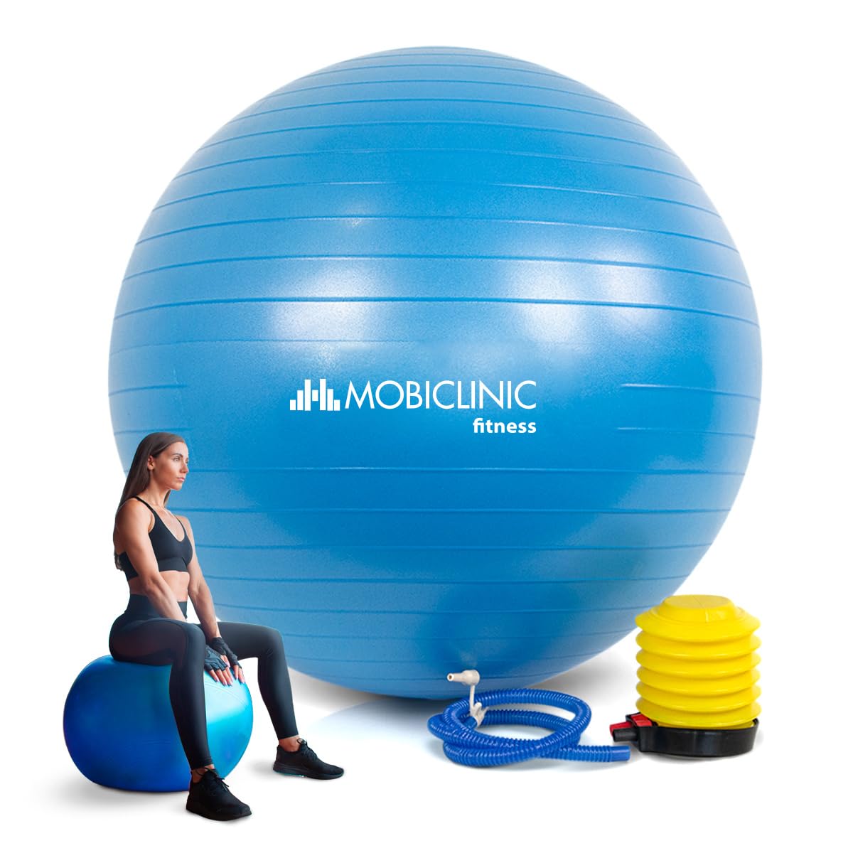 Mobiclinic® Fitness, Exercise Ball, Including Inflator, Anti-Slip, Anti-Puncture, Exercise Ball, for Fitness, Sports, Model PY-01, 65 cm, Pilates Ball for Pregnancy, Washable, Training, Blue-image-9
