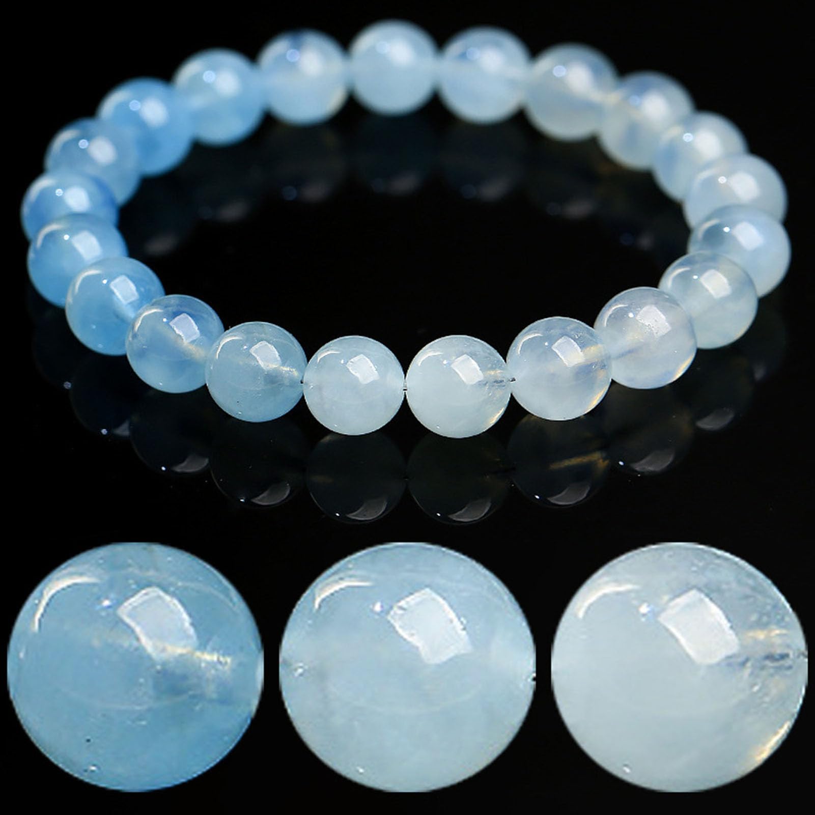 Natürliches Aquamarin-Heilarmband, Edelstein-Kristall-Armbänder, verstellbares Perlen-Kristall-Armband, natürliches blaues echtes Edelstein-Stretch-Armband, für Männer und Frauen,7MM