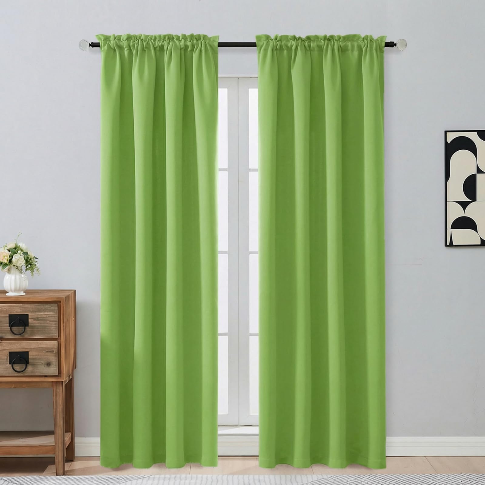 OVZME Lime Blackout Curtains for Bedroom 84 Inch Length 2 Panels Set, Thermal Insulated Curtains for Living Room Nursery, Energy Saving Cortinas Blackout para Dormitorio, 2x40Wx84L
