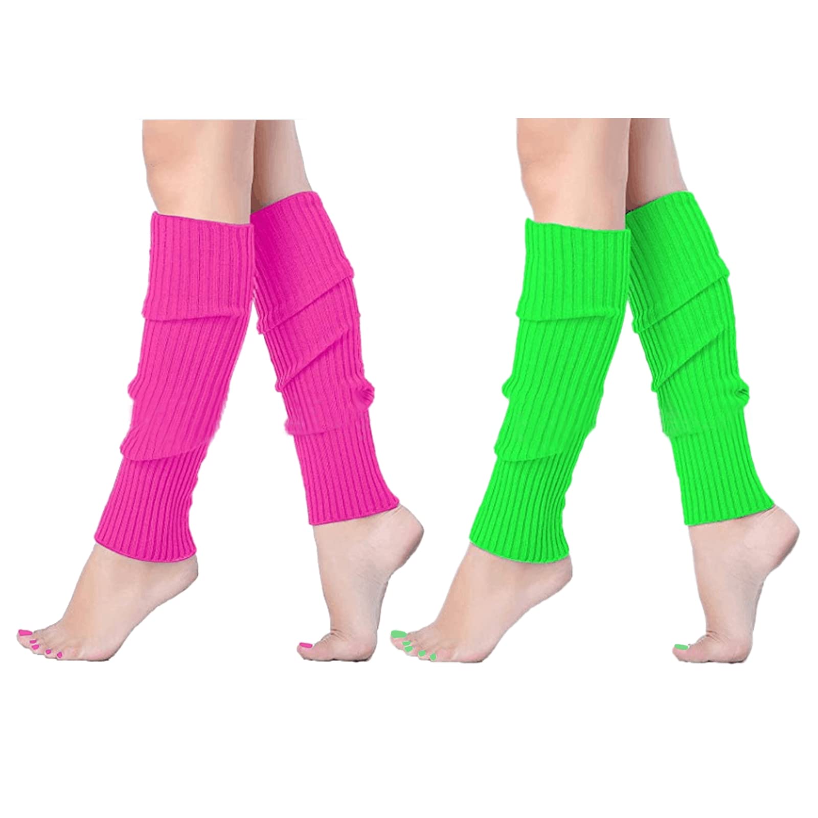 db11 Leg Warmers for Women 80s Party Club Neon Fancy Dress Leg Accessories 2 Pairs Ballet Dance Ice Skating Accessories and Sports Yoga Supplies (Hot Pink, Green)