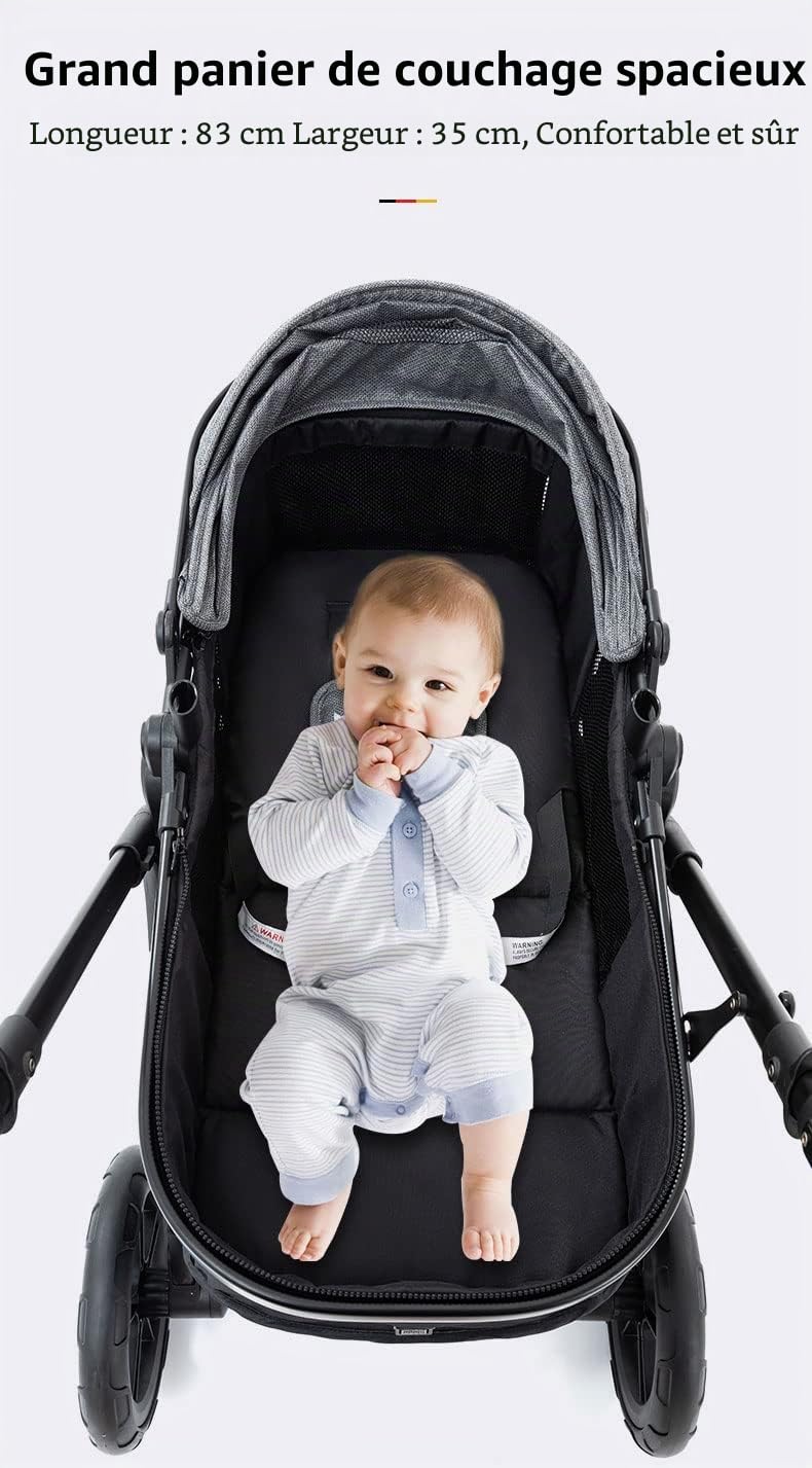 Poussette 3 en 1 Citadine Combinée Tricycle Baby Walker Haute Paysage Pliante Trolley Bébé Landau 0-36 Mois Kaki