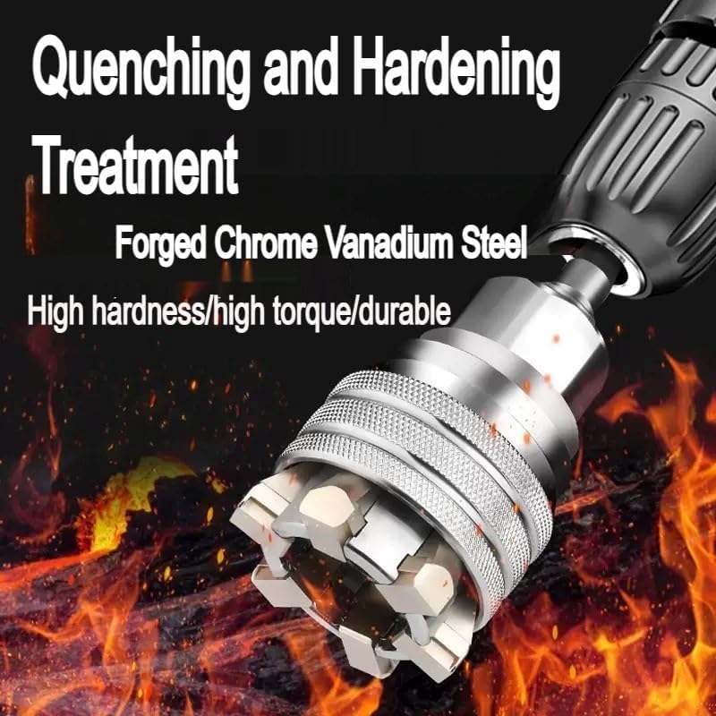 Image of Universal Socket Wrench Tool 10-19mm Adjustable Self-Adjusting Multi Function Socket Spanner for 3 /8 Inch Drive Ratchet, Torque Wrench, Power Drill, Home Repair Tool with Drill Adapter