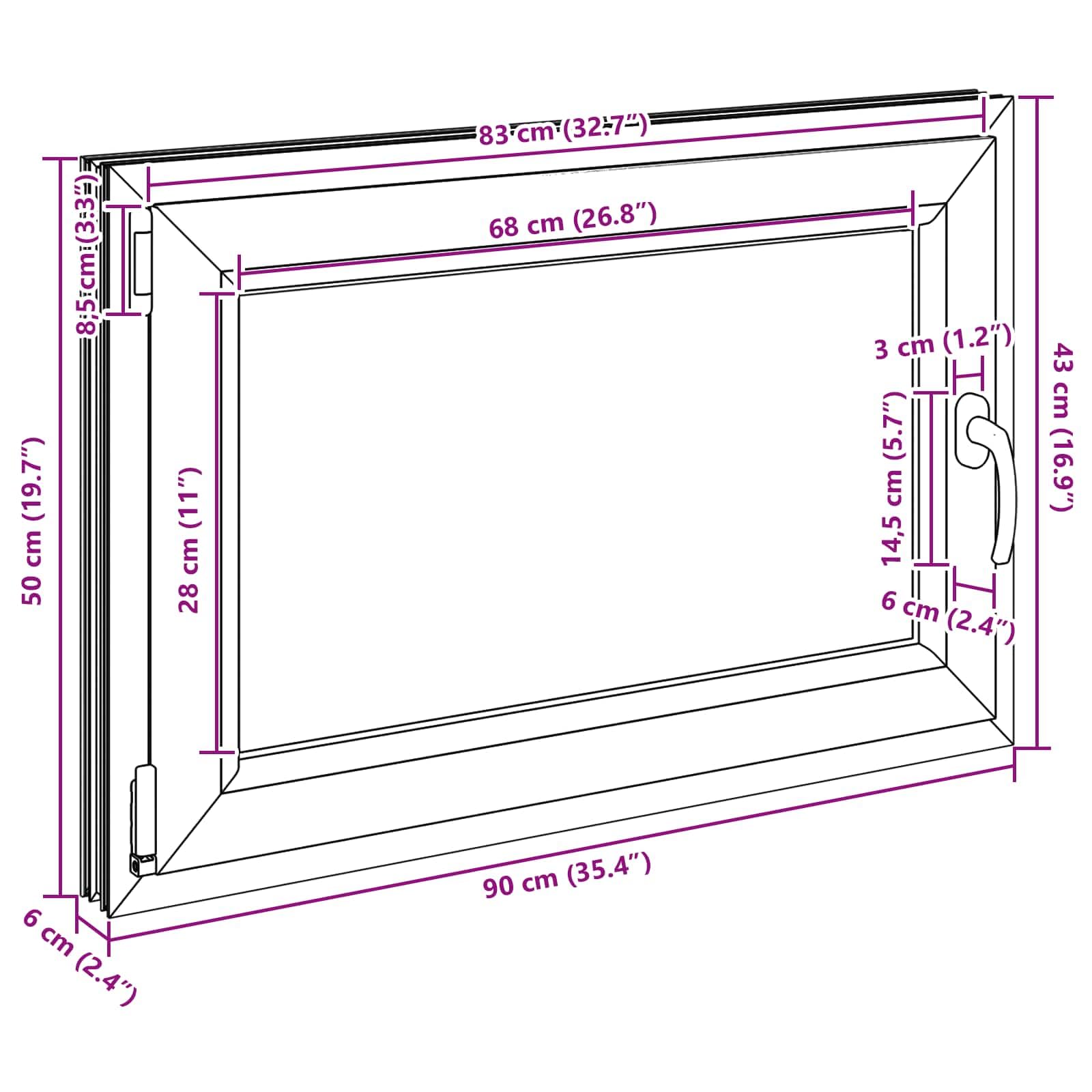 Risor - Finestra per cantina, 90 x 50 cm, in PVC e vetro bianco, inclinabile e girevole, con protezione termica, isolamento acustico, vetro isolante, telaio in plastica, ideale per nuove