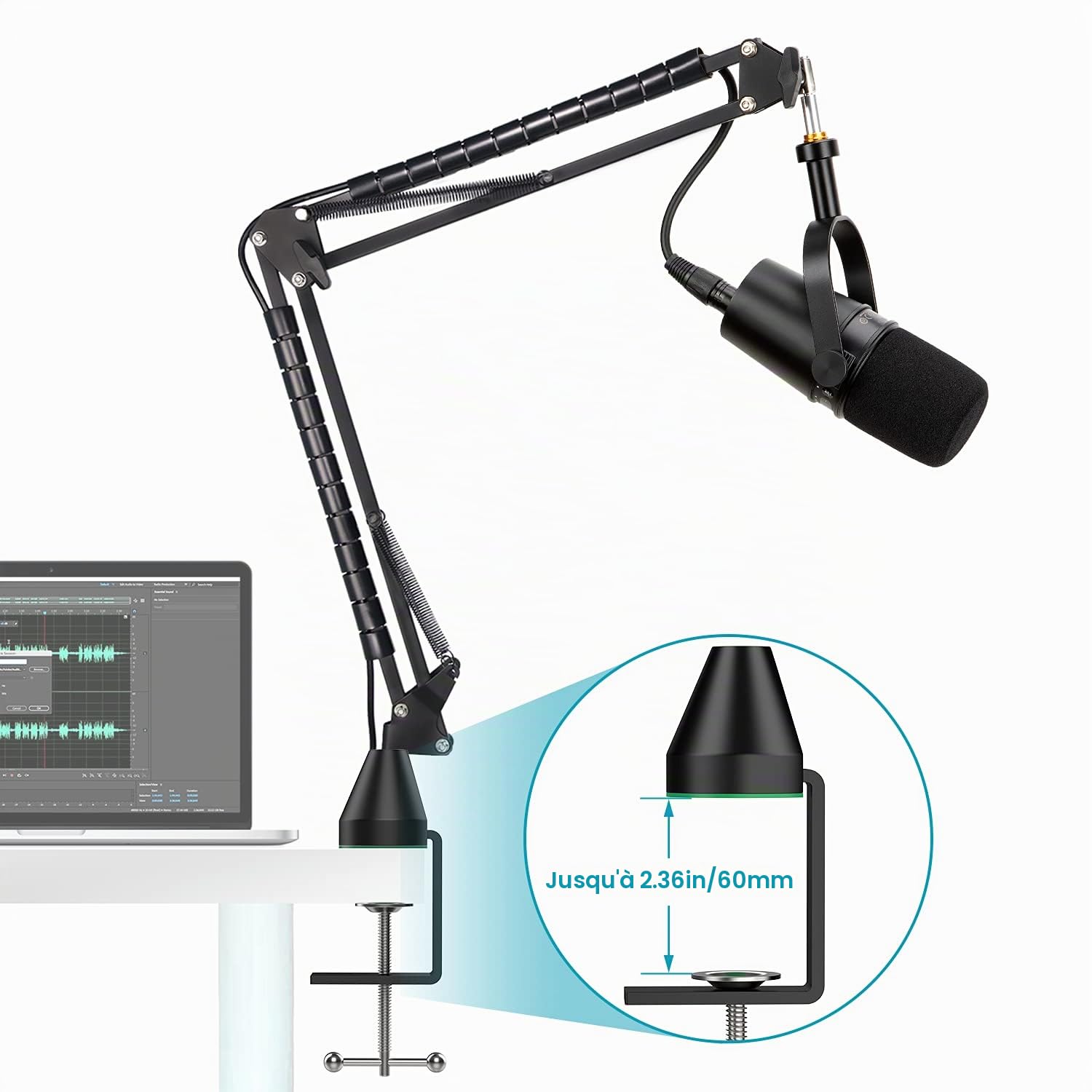 Shure MV7/MV7+ Bras Micro avec Bonnette Mousse, Support Micro Robuste Filtre Anti-Pop, Pied Pince Perche pour MV7X