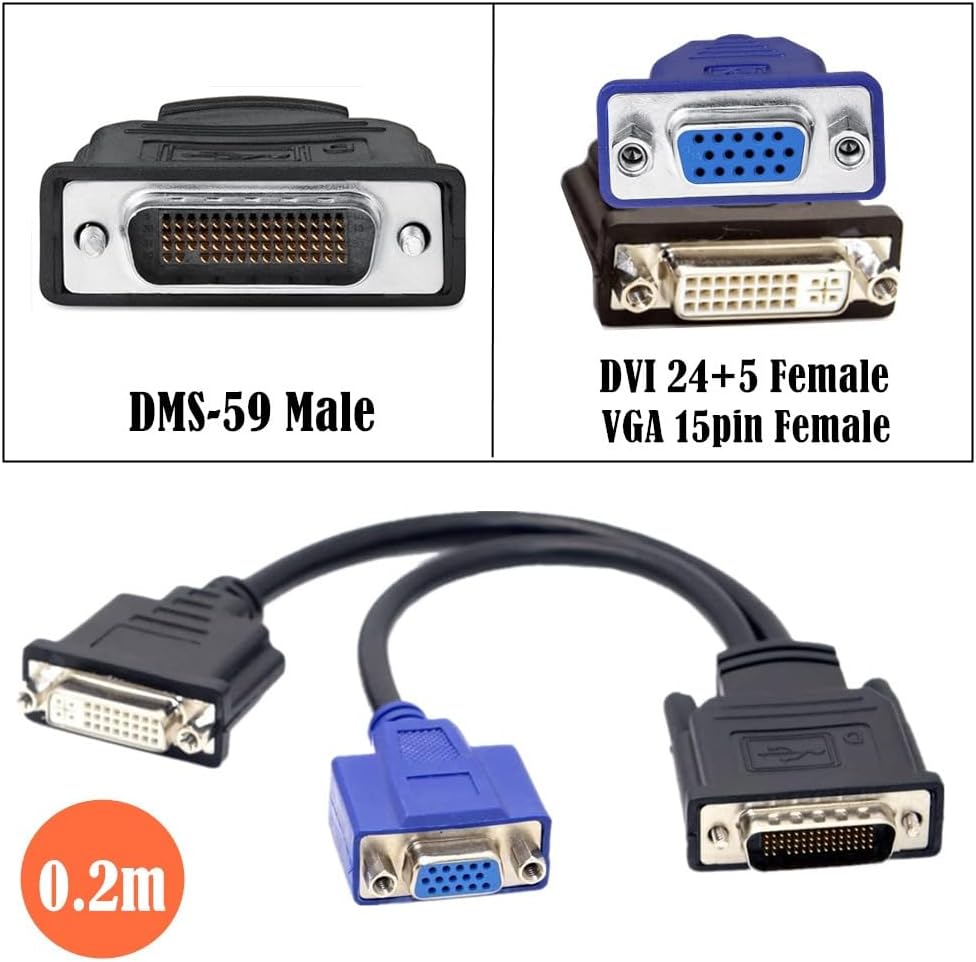 CY Cable LFH 60Pin DMS 59pin Male to Dual DVI 24+5 Female VGA RGB 15pin Female Splitter Extension 15cm for Graphics Card