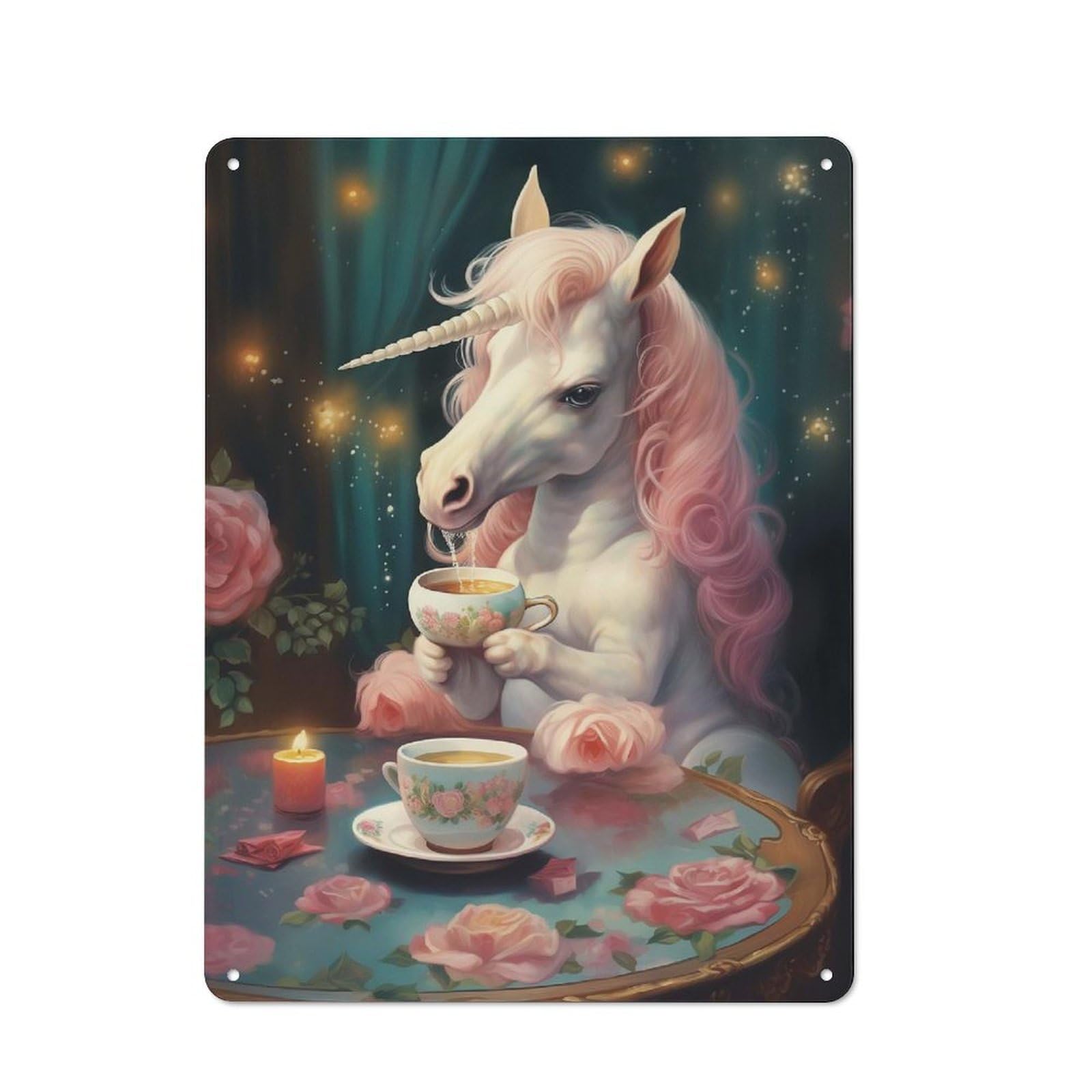 Junmoney Sweet Xmas Tea Unicorn Vintage Tin Sign 40X30cm With For Guest Room Or Hallway, For Collectors Decorating Guest Rooms And Hallways