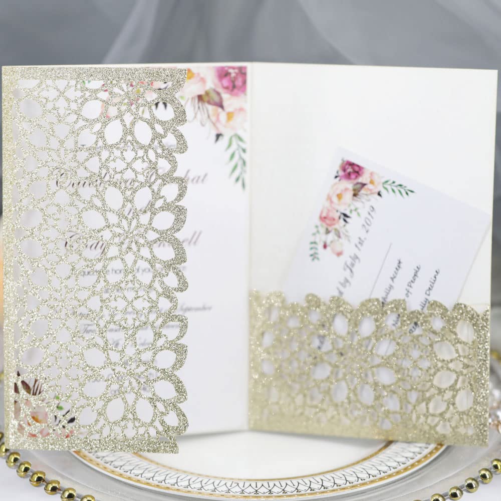 Faire-part mariage argent pailleté pour annonce anniversaire et bridal shower créatif - 50 pcs