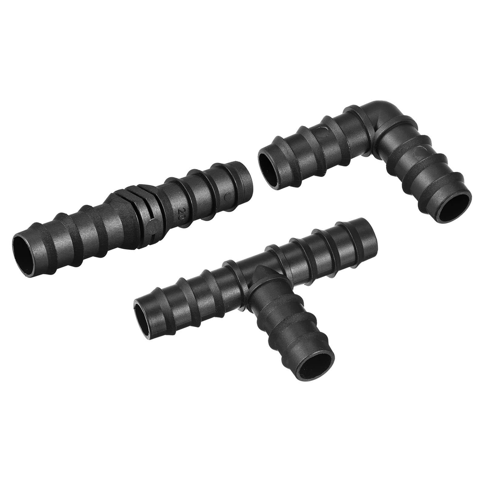 M METERXITY 24 Pack Barb Hose Fittings - 19.5mm Barbed Connectors Irrigation Fittings Apply to Garden, Black(6 Straight Barbs 6 Tee Barbs 6 Elbows 6 Stoppers) — image 1