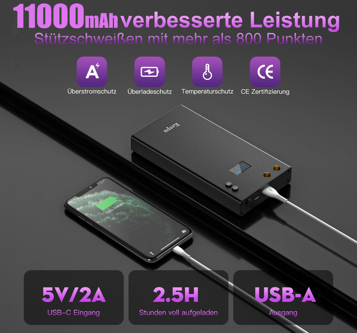 Kerpu Machine de soudage par points de batterie 7500mAh 70 vitesses réglable avec écran LCD et bande de nickel 5M