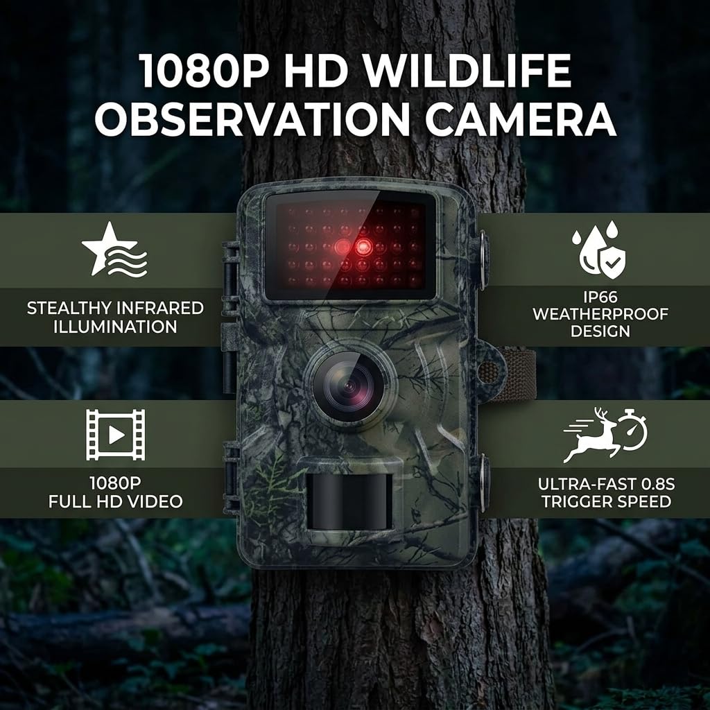 Kamera Obserwacyjna Dzikiej Przyrody Wodoodporna 1080P do Nadzoru Domowego, Rolniczego i Podwórkowego z 38 Diodami LED na Świeżym Powietrzu