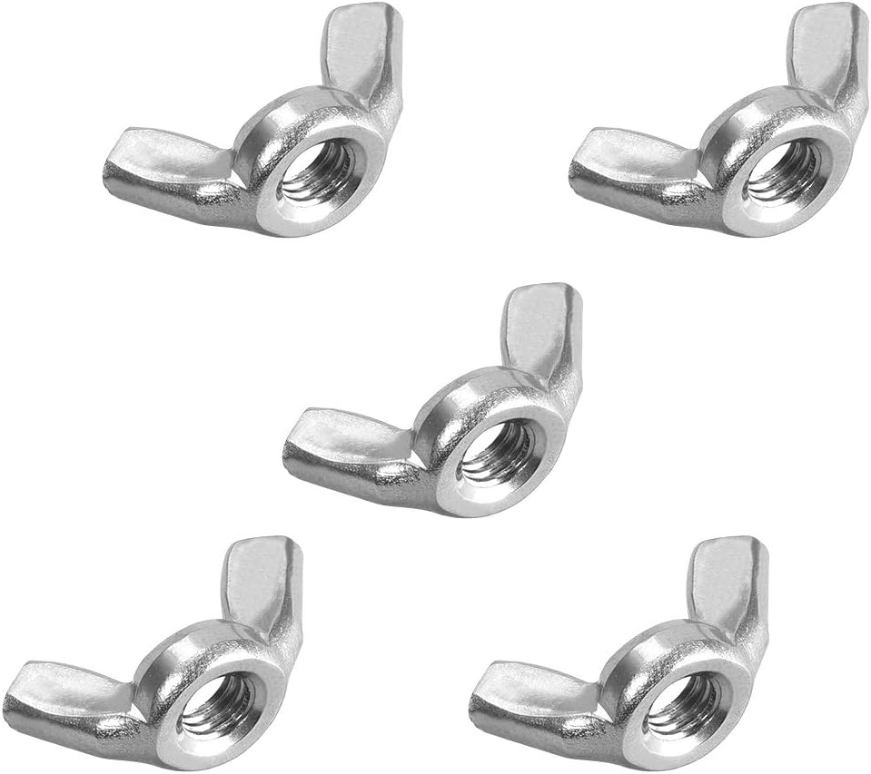 uxcell M6 Wing Nuts, Stainless Steel 201 Fasteners Parts Hurrican Screws Hand Twist Tighten Ear Butterfly Nut, 5pcs