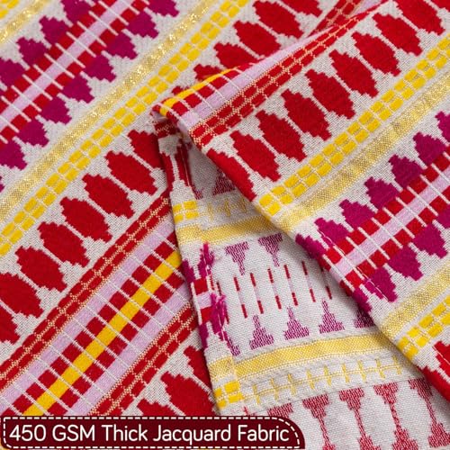 Image of HOKIPO 'Artisan Boho Series' Sofa Cover with Tassel | 450 GSM Cotton Acrylic Jacquard Sofa Cover for 3 Seater Sofa, Size 152x175 cm, Ruby Red (NEW-IN-909-A6)