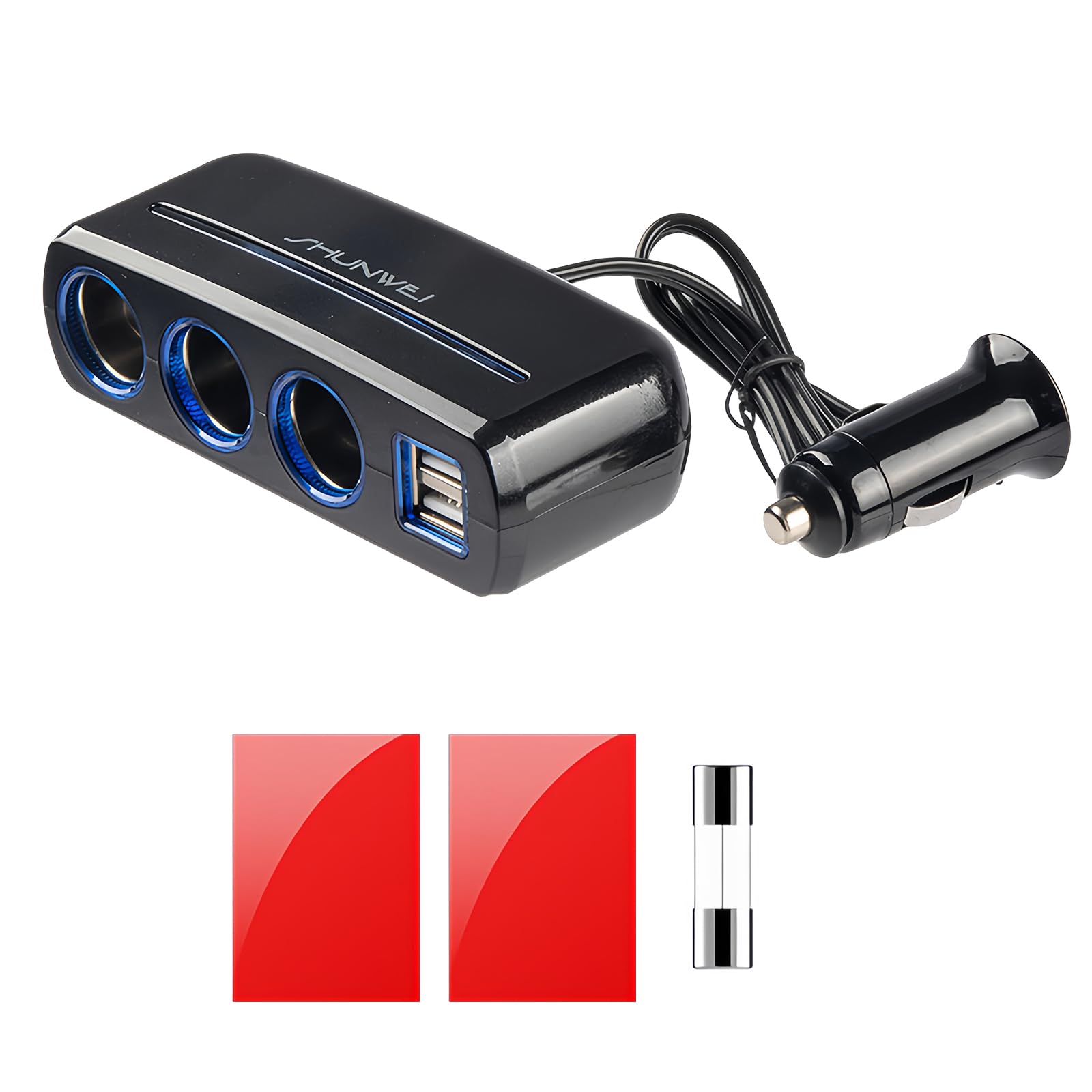 Accendisigari Auto USB 120W: 3 Prese 12V/24V + 2 Porte USB 3A, Ricarica Rapida Con LED, Per Smartphone, GPS, Dash Cam - 3