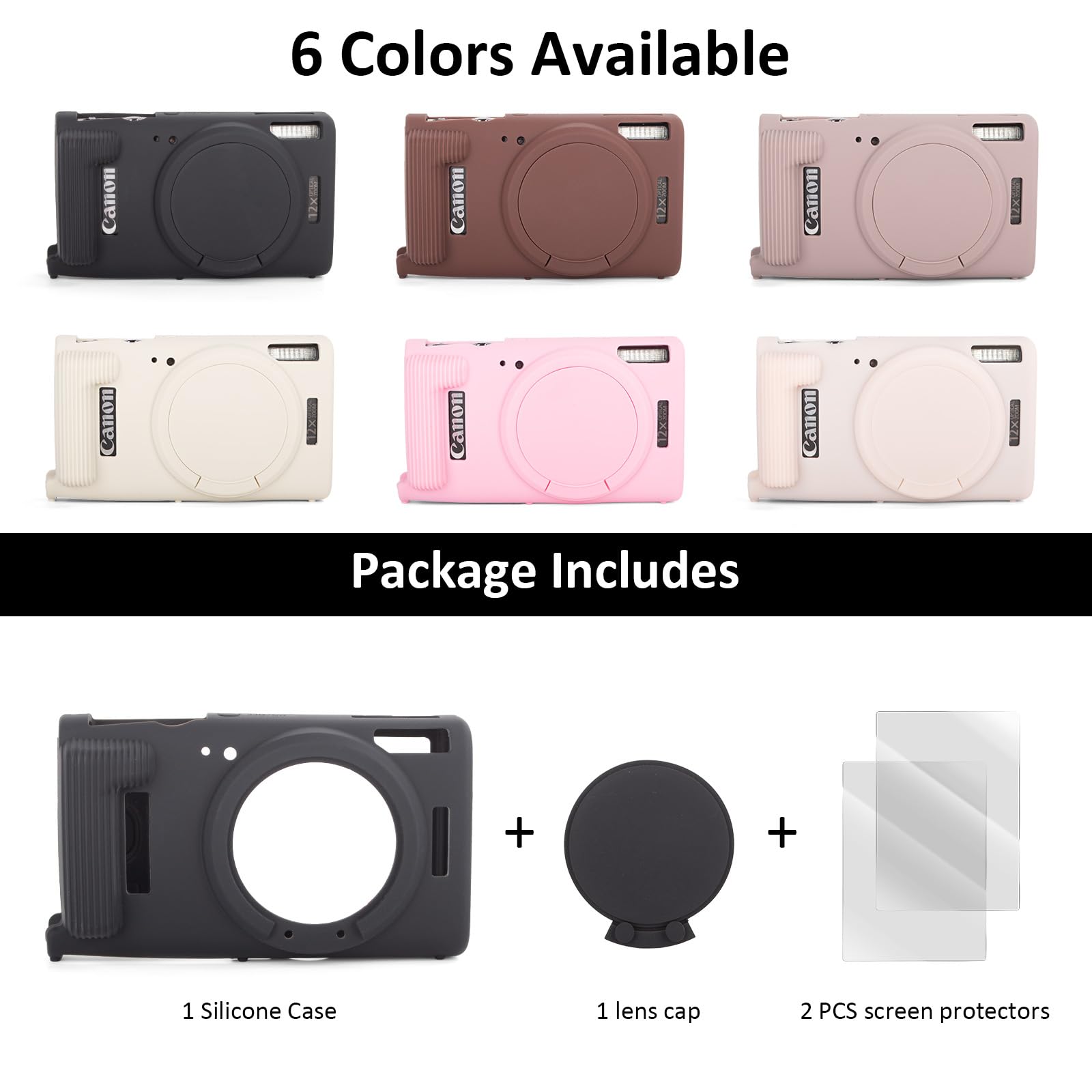 Rieibi Custodia per fotocamera Canon Canon IXUS 285 HS, accessori per fotocamera Canon IXUS 285 HS con 2 pellicole protettive per schermo e copriobiettivo staccabile, Leggero e pratico, Nero
