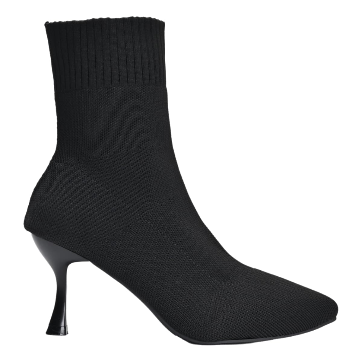 Womens Knit Sock Boots Black Kitten Heel Stretch Fabric