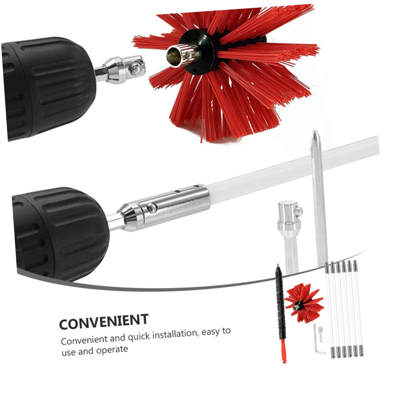 Cepillo para Chimenea 6 Varillas de Nylon Flexible | Kit Limpia Chimeneas, Cabezal y Varillas, Cobertura Ampliada para Conducto Metálico