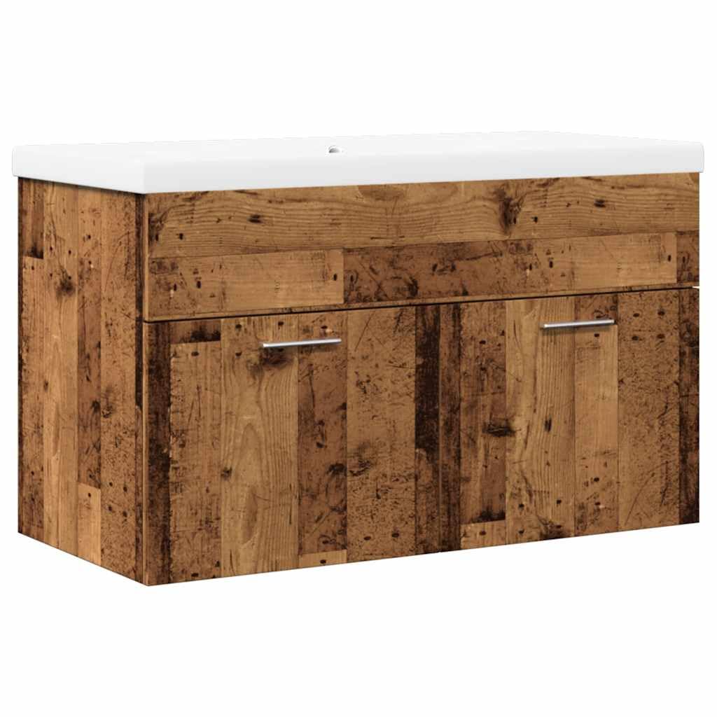 2-TLG. Badmöbel-Set Altholz-Optik Holzwerkstoff mit Hochschrank