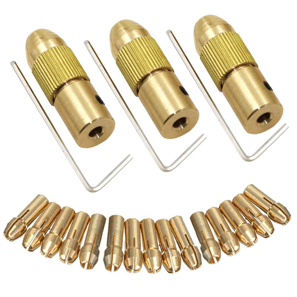 Eyech 3 sets 0.5-3mm Electric Drill Bit Brass Collet Chuck Set