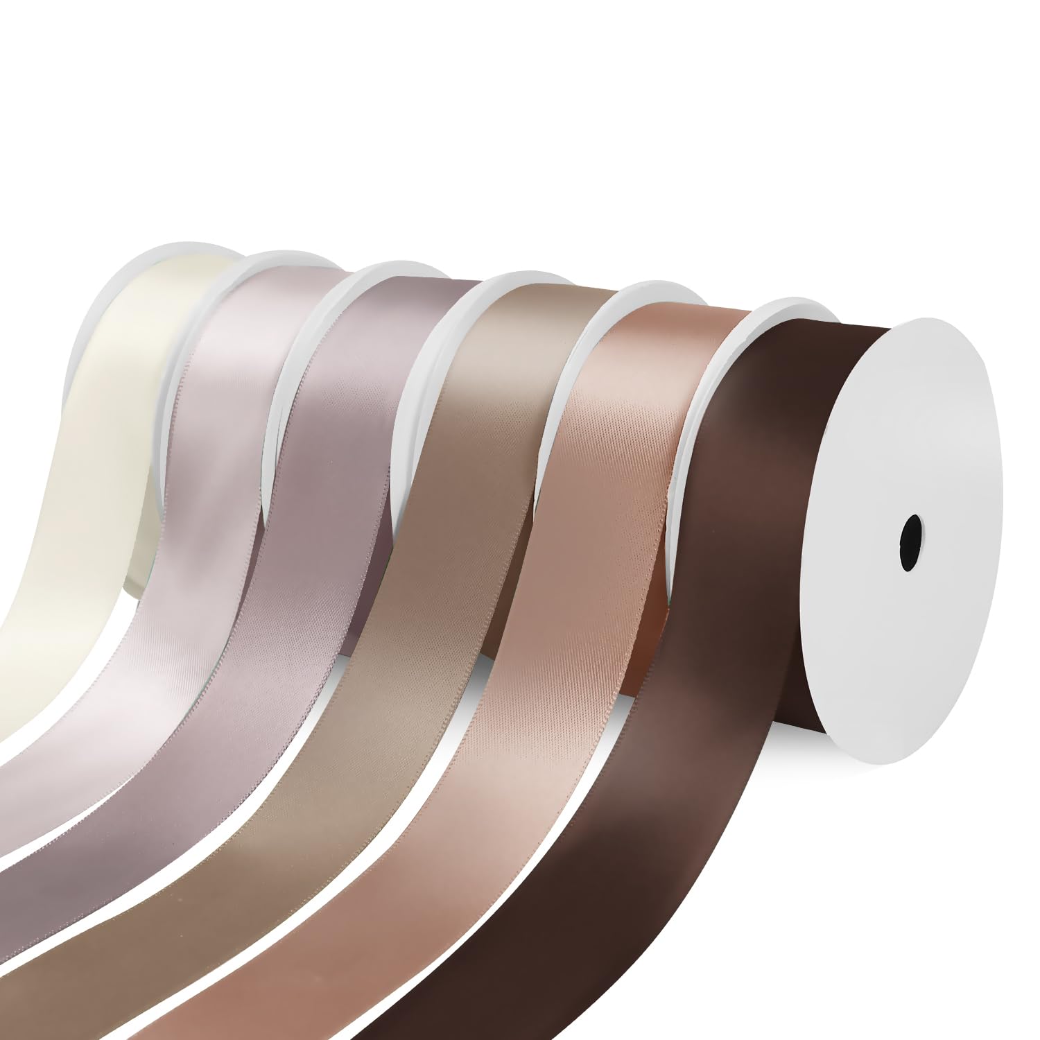 Yardinys Satin Ribbon 25mm Fabric Ribbon, Brown Ribbon Assortment Double Faced Ribbon for Gift Wrapping Flower Bouquet Wedding Party Decoration Hair Bows DIY Crafts- 10 Yards/Roll, Total 60Yds