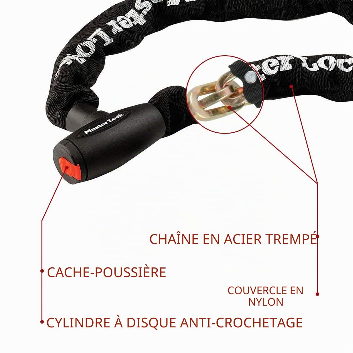 MASTER LOCK Chaîne Antivol Moto [Clé] [2 m chaîne] 8292EURDPS - Idéal pour les Motos et Scooters